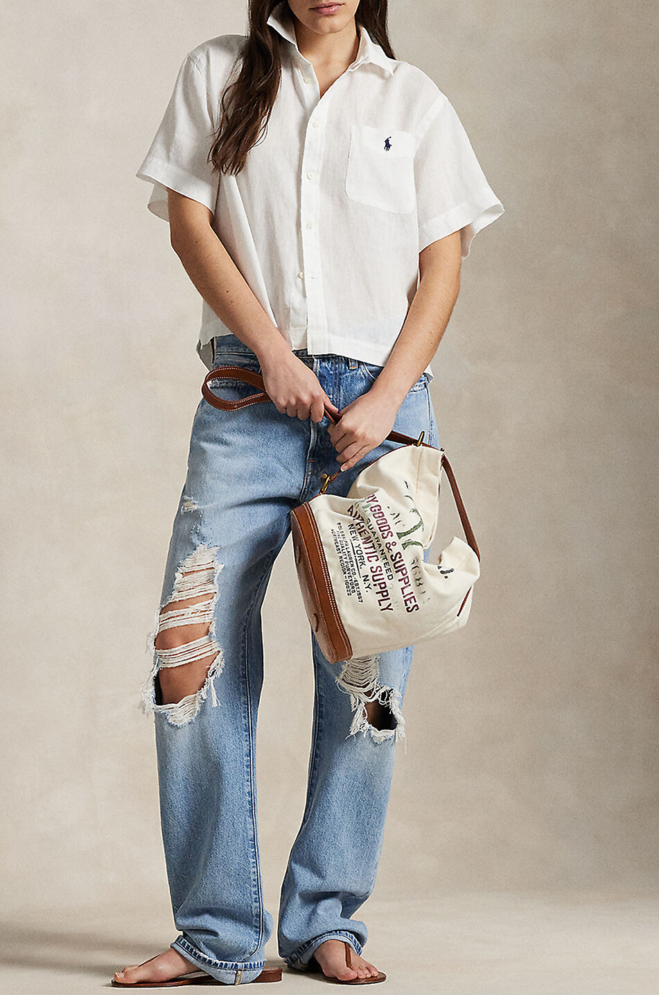 POLO RALPH LAUREN Pony short-sleeved linen boxy shirt Women WHITE 6