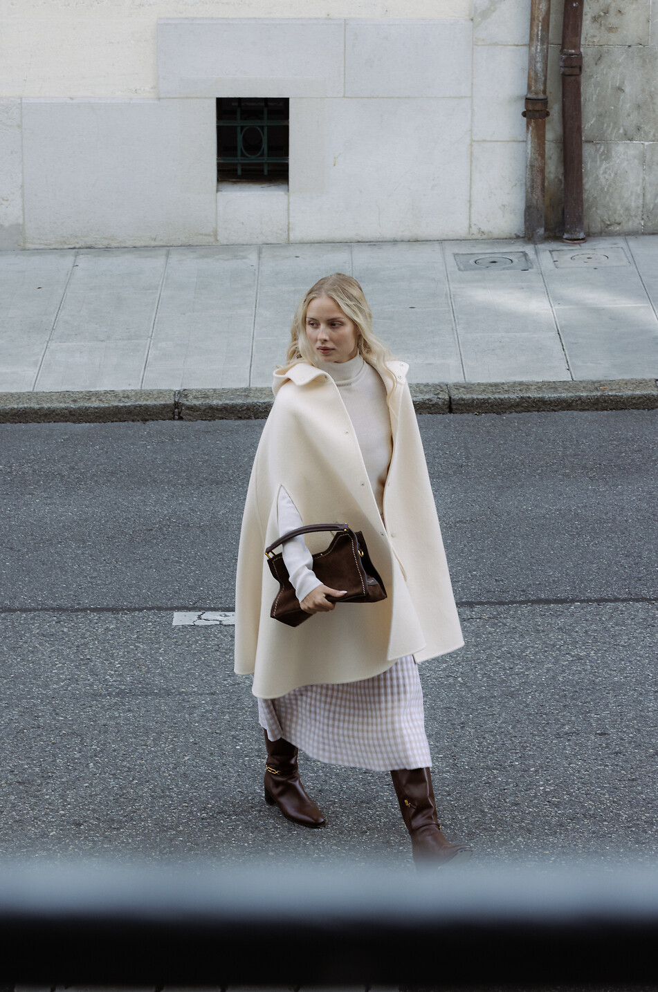 FABIANA FILIPPI Hooded double-layer wool cape Women EGGSHELL 3