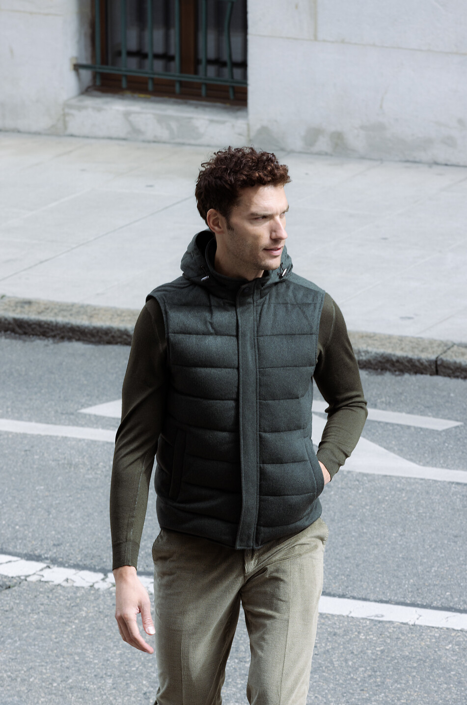 MAURIZIO BALDASSARI Cashmere hooded sleeveless down jacket Men DARK GREEN 3
