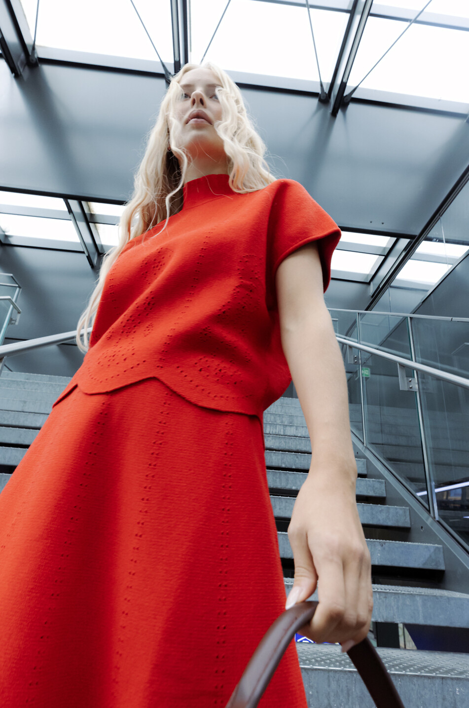 Lochtstrickpullover mit kurzen Ärmeln Biscuit