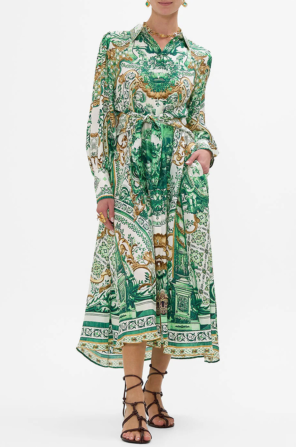 CAMILLA Corridor of Calm midi silk shirt dress Women GREEN 3