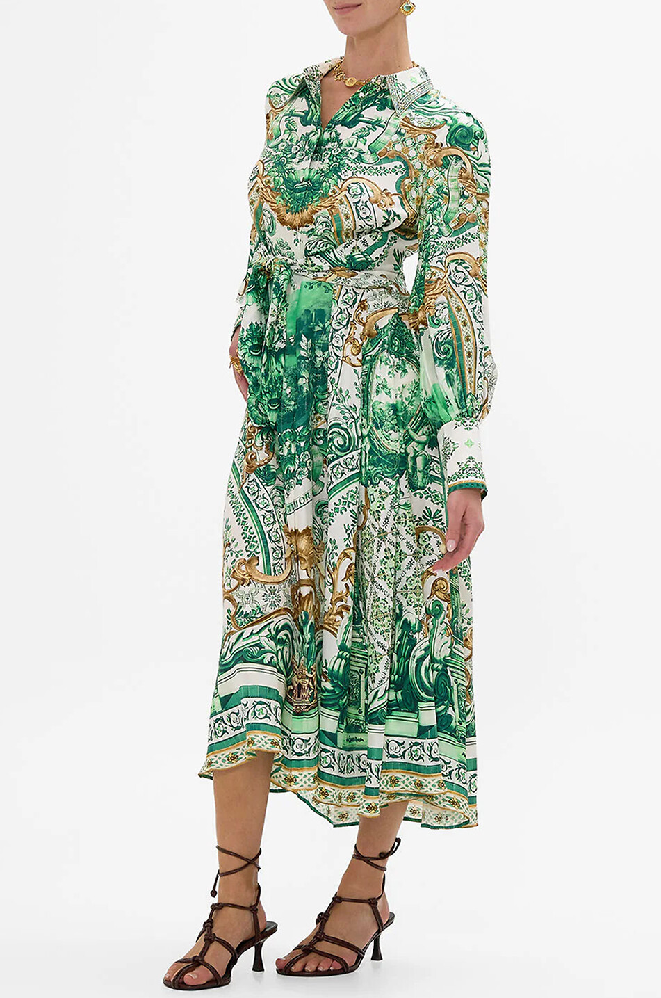 CAMILLA Corridor of Calm midi silk shirt dress Women GREEN 4