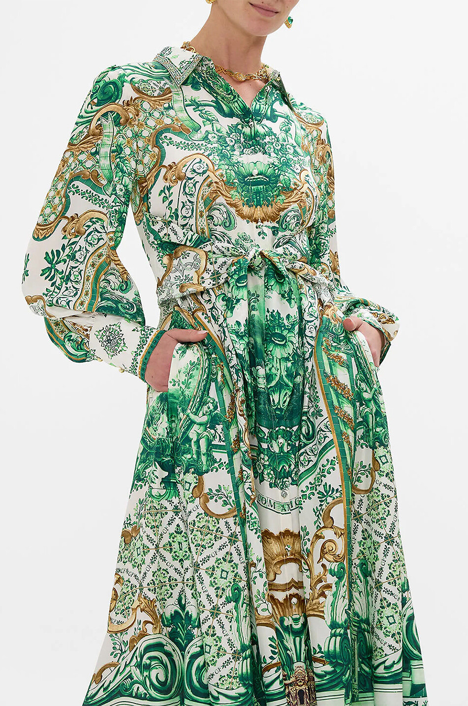 CAMILLA Corridor of Calm midi silk shirt dress Women GREEN 6