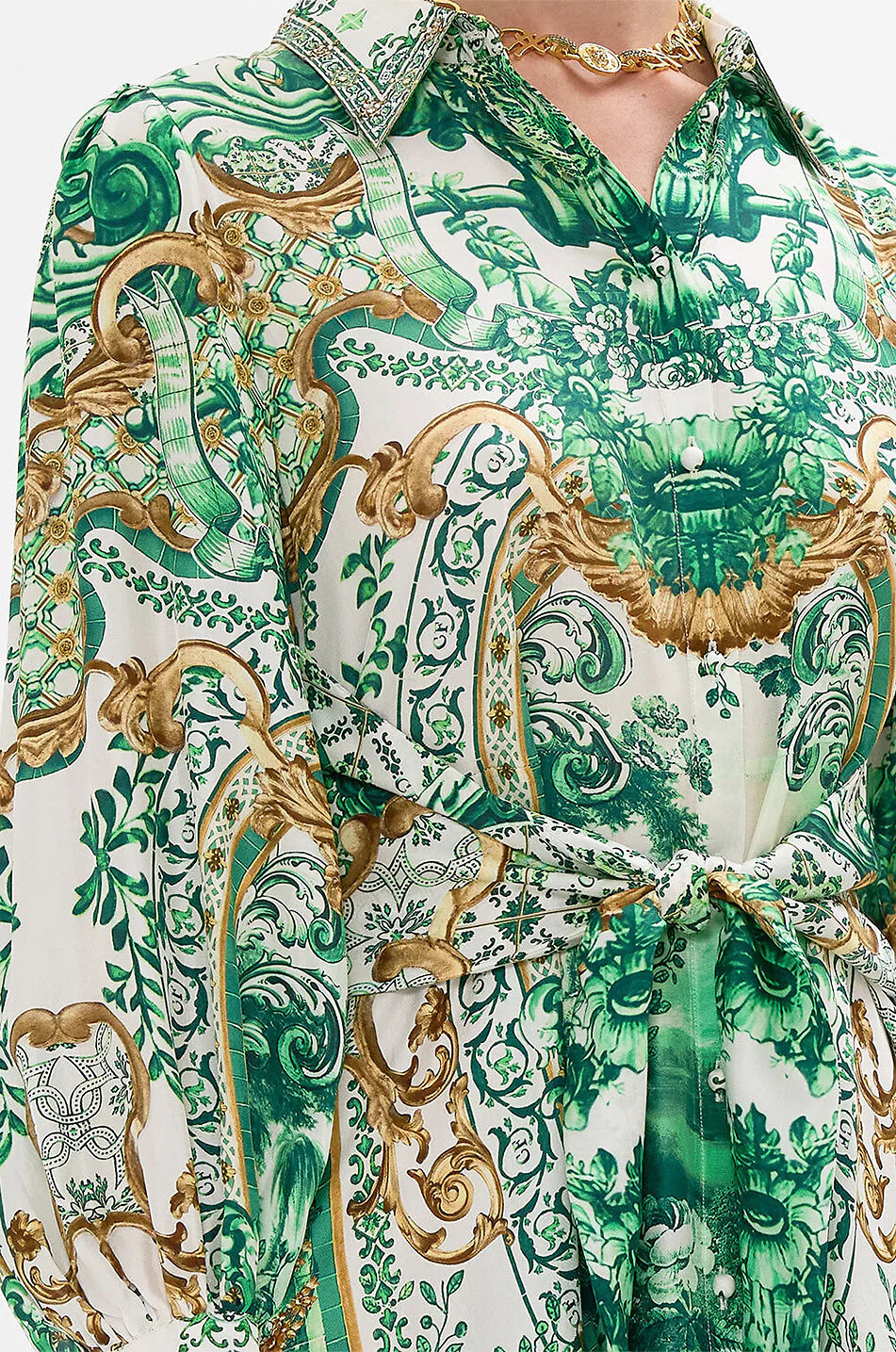 CAMILLA Corridor of Calm midi silk shirt dress Women GREEN 7
