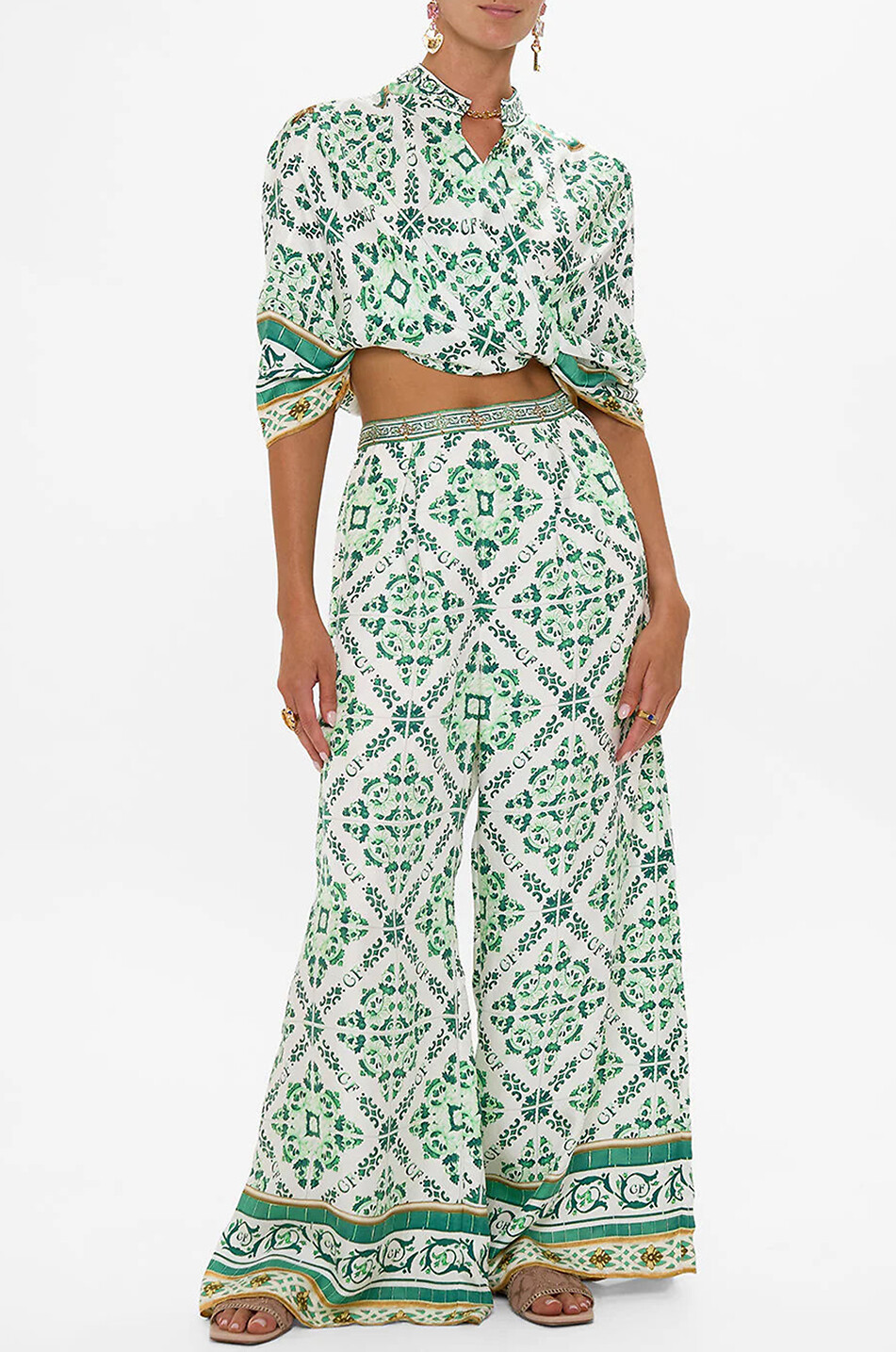 CAMILLA Pantalon large en soie Corridor of Calm Femme VERT 3
