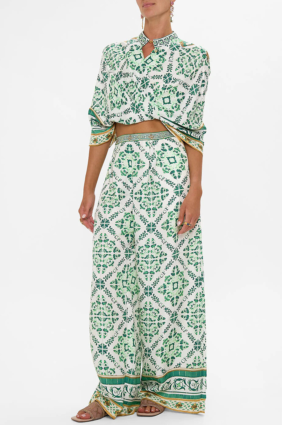 CAMILLA Pantalon large en soie Corridor of Calm Femme VERT 4