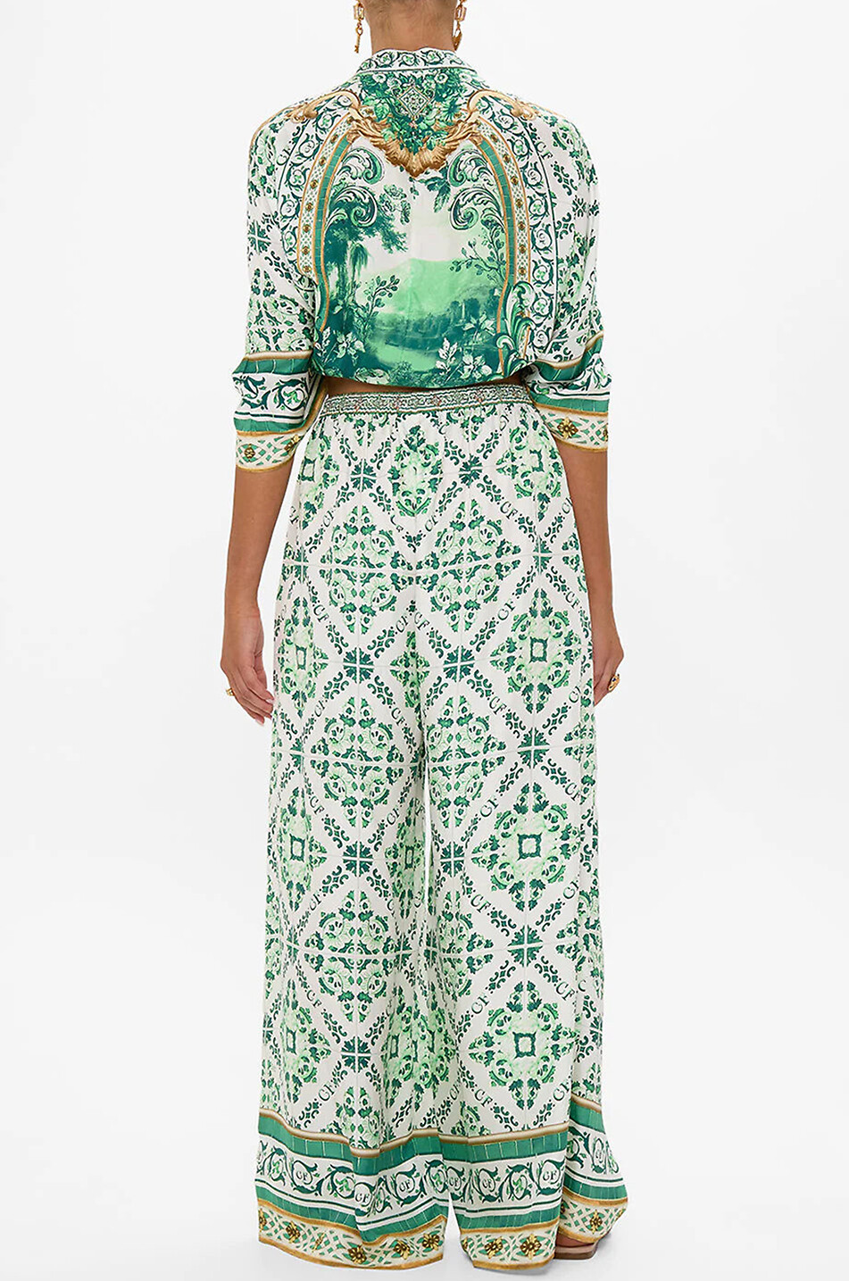 CAMILLA Pantalon large en soie Corridor of Calm Femme VERT 5