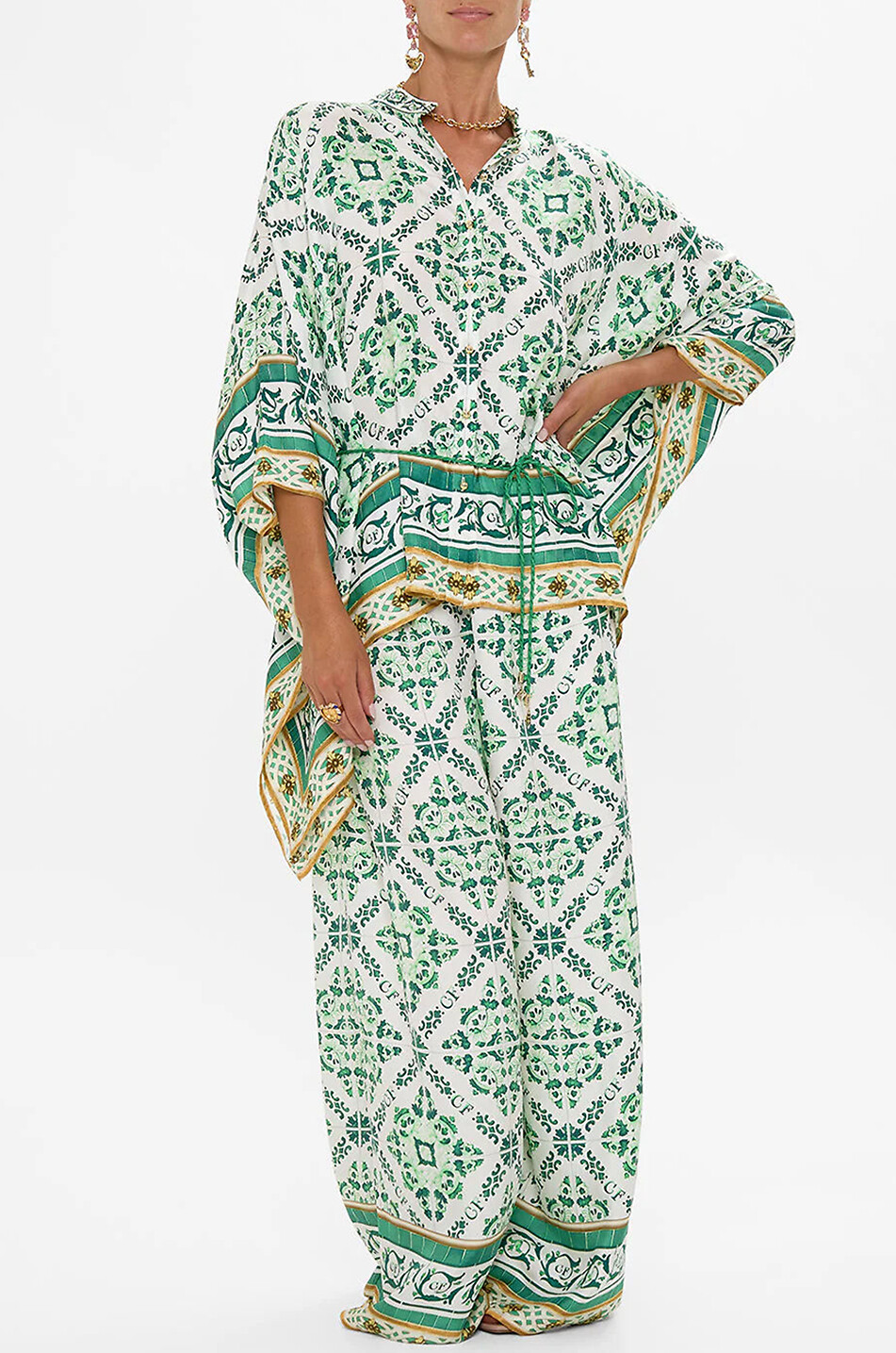CAMILLA Pantalon large en soie Corridor of Calm Femme VERT 6