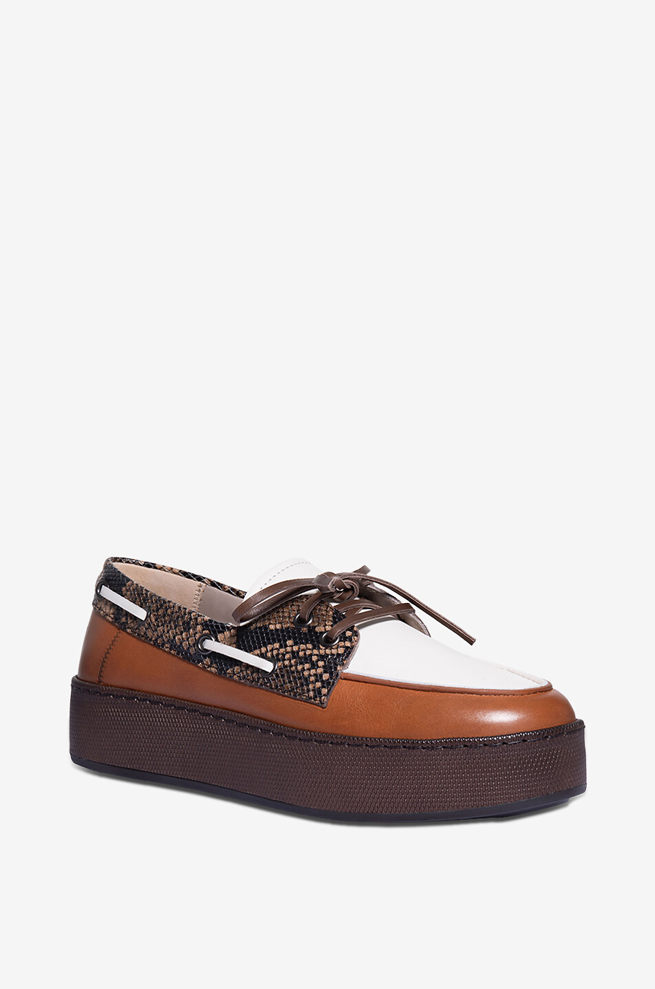 HOGAN Hogan H681 multicolour leather platform boat shoes Women BROWN 1