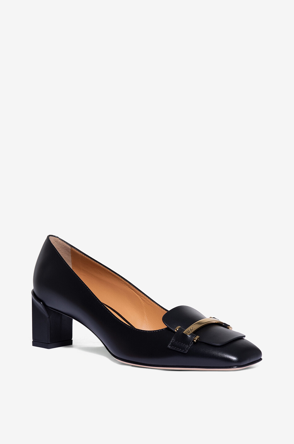 TOD'S Escarpins en cuir lisse à talon carré et barrette 50 Femme NOIR 1