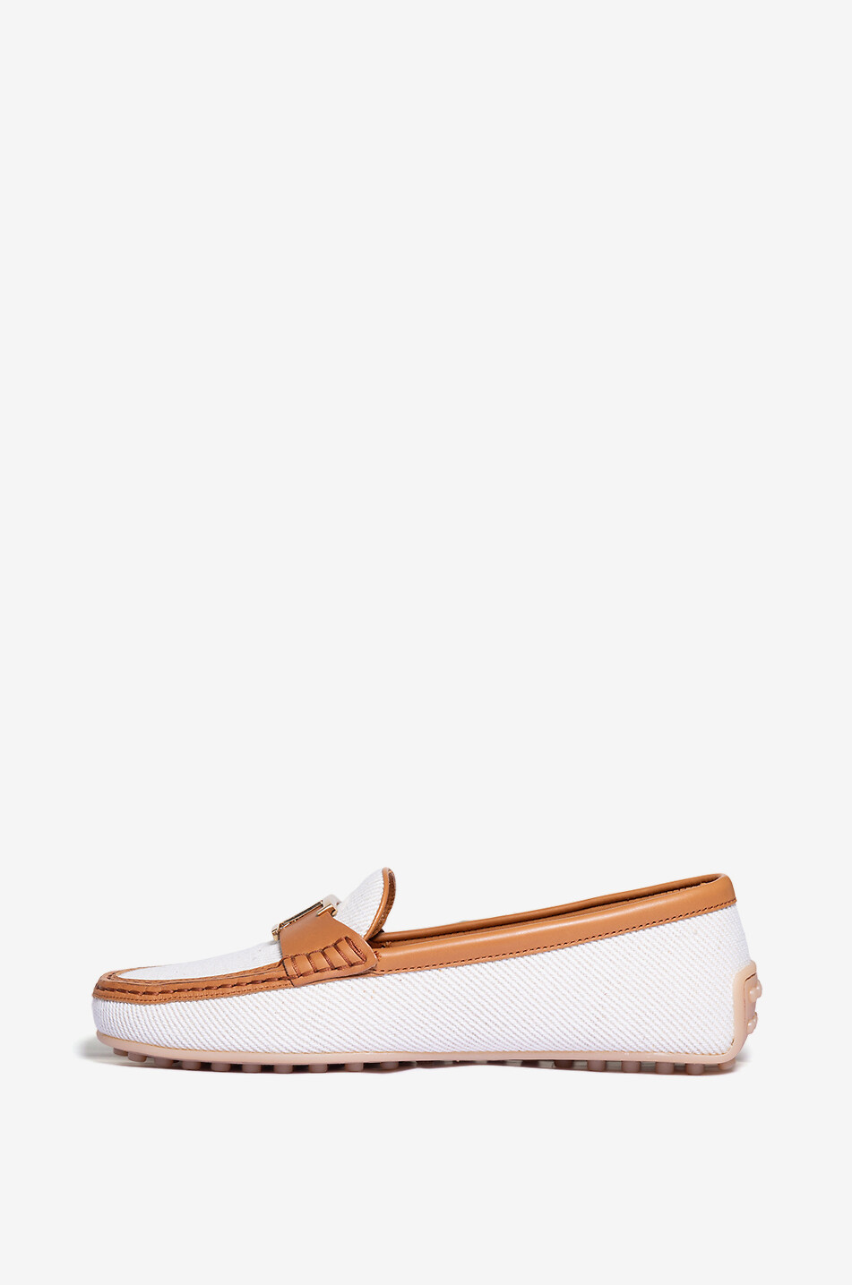 TOD'S Mocassins en toile et cuir City Gommino Femme BLANC CASSE 3