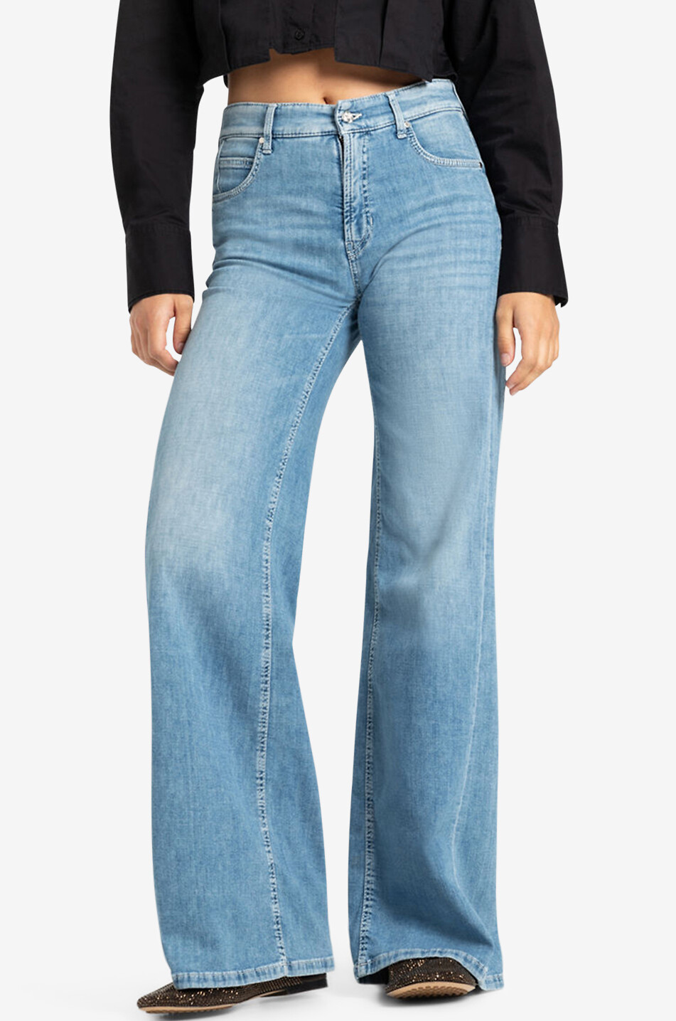 Baumwolljeans mit weitem Bein Palazzo Patch