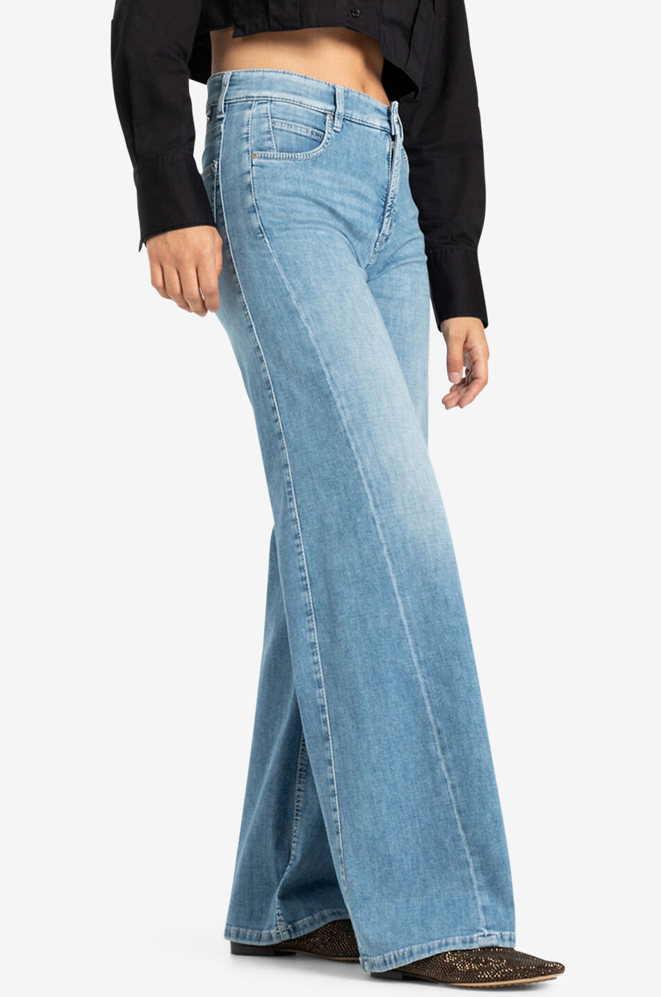Baumwolljeans mit weitem Bein Palazzo Patch
