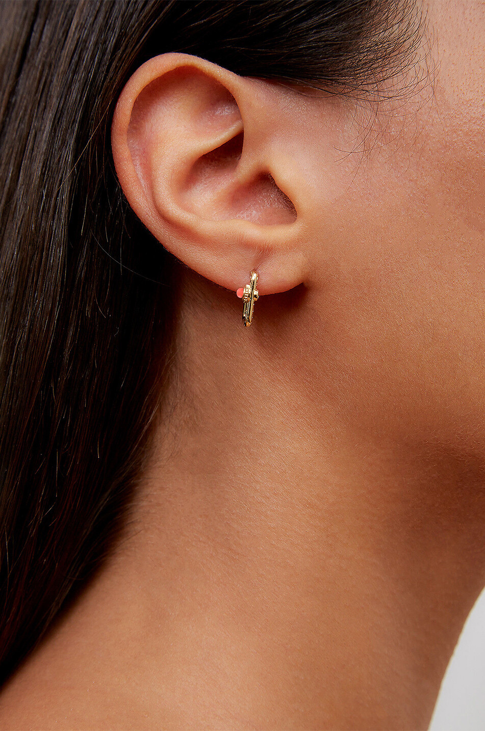 YVONNE LEON Créoles carrés en or et diamants ornées de pierres Mini Gousset Femme ORANGE 3
