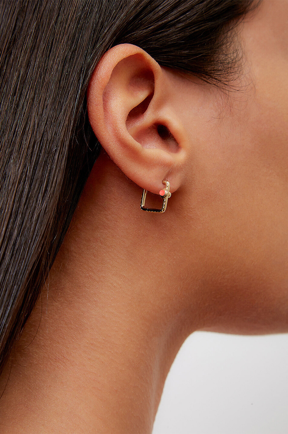 YVONNE LEON Créoles carrés en or et diamants ornées de pierres Mini Gousset Femme ORANGE 4
