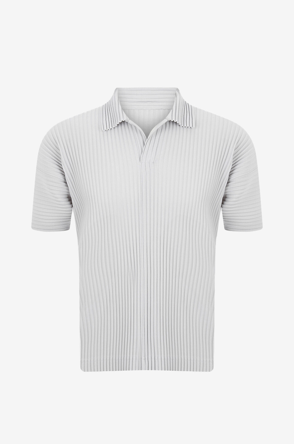 HOMME PLISSÉ ISSEY MIYAKE Kurzarm-Plissee-Strickpolohemd Basics Herren HELLGRAU 1