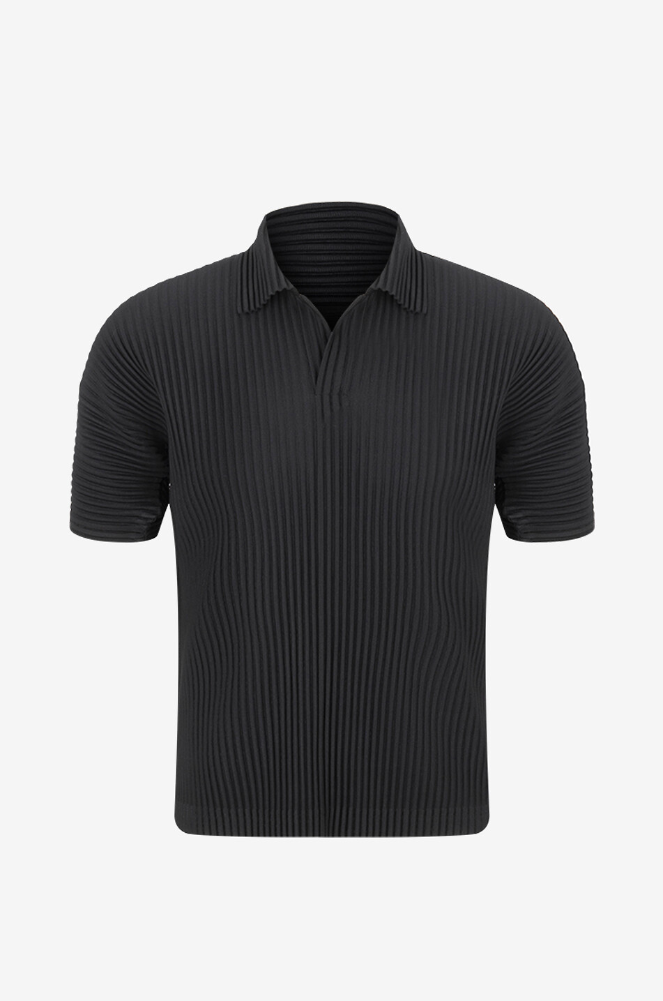 HOMME PLISSÉ ISSEY MIYAKE Kurzarm-Plissee-Strickpolohemd Basics Herren SCHWARZ 1