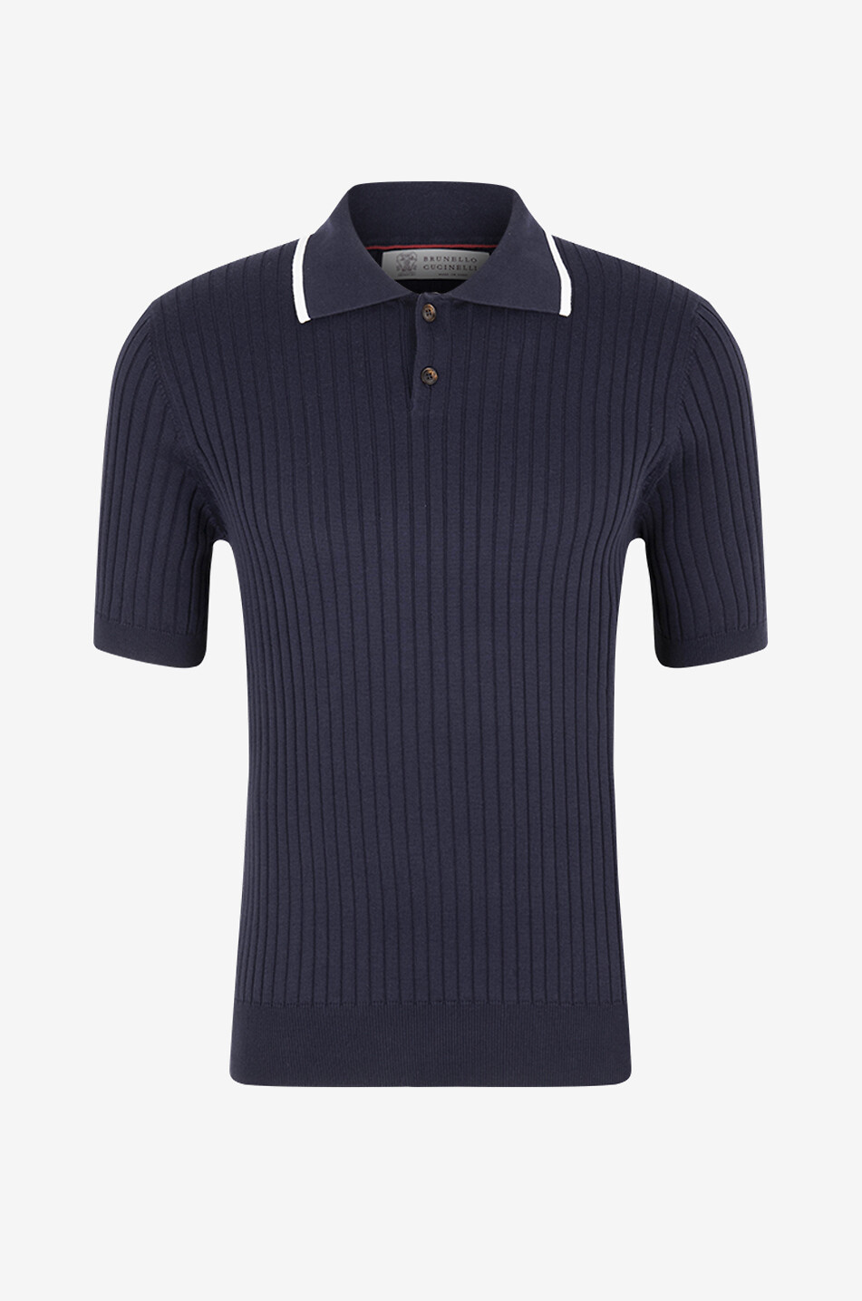 BRUNELLO CUCINELLI Rippstrick-Kurzarm-Polohemd im Slim Fit Herren DUNKELBLAU 1