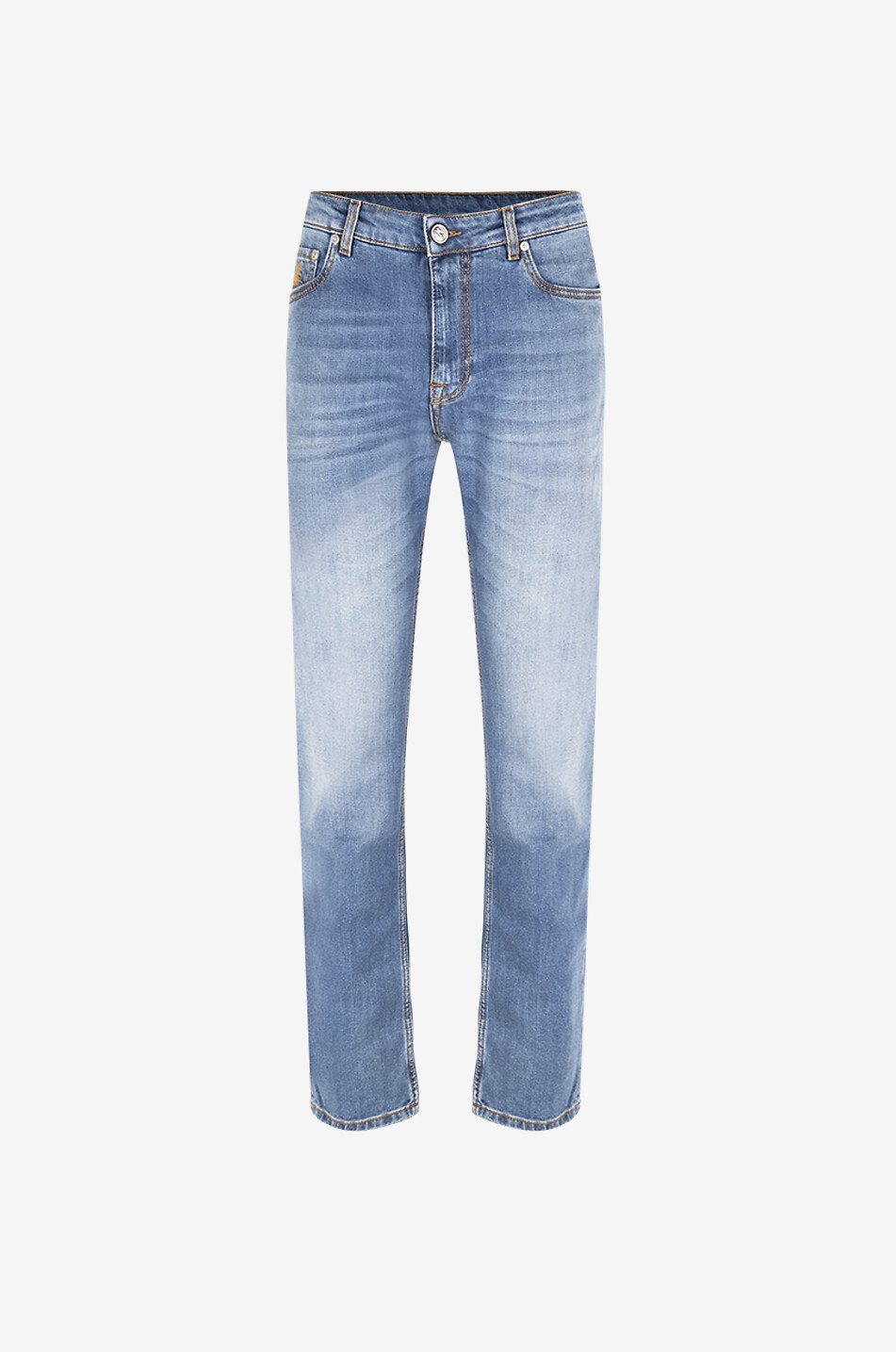 Ausgewaschene gerade Jeans mit Pegaso-Stickerei