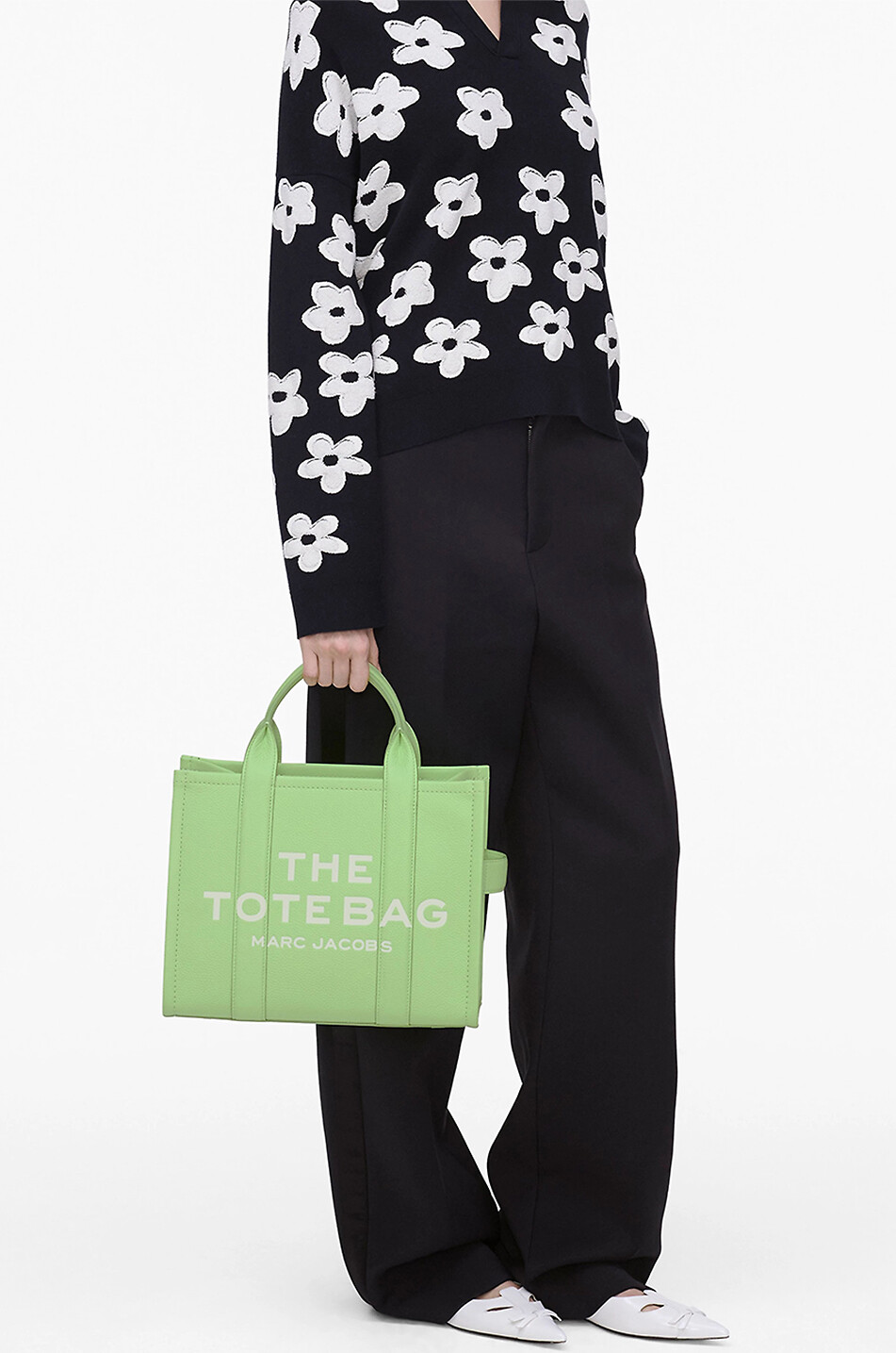 MARC JACOBS Sac cabas en cuir grainé The Leather Medium Tote Femme VERT CLAIR 3