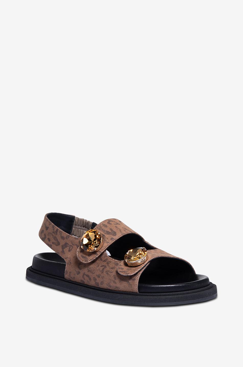 ROBERTO FESTA X BONGÉNIE Leoparden-Stoff-Utility-Sandalen Collins Damen BRAUN 1