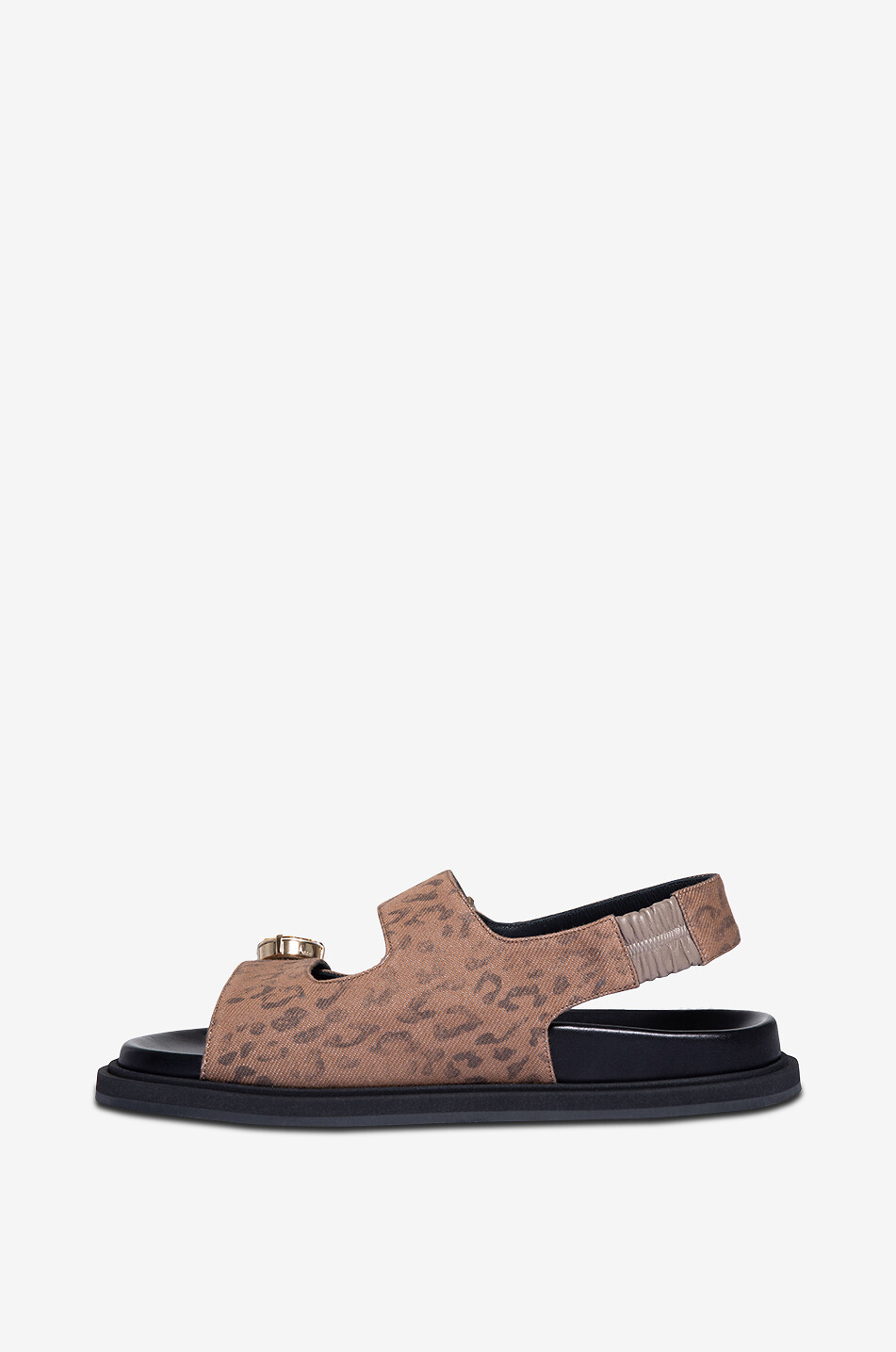 ROBERTO FESTA X BONGÉNIE Leoparden-Stoff-Utility-Sandalen Collins Damen BRAUN 3
