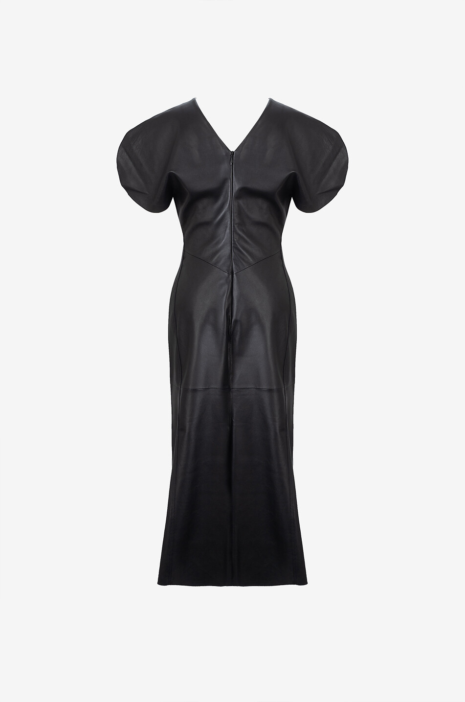 Gathered long nappa leather dress