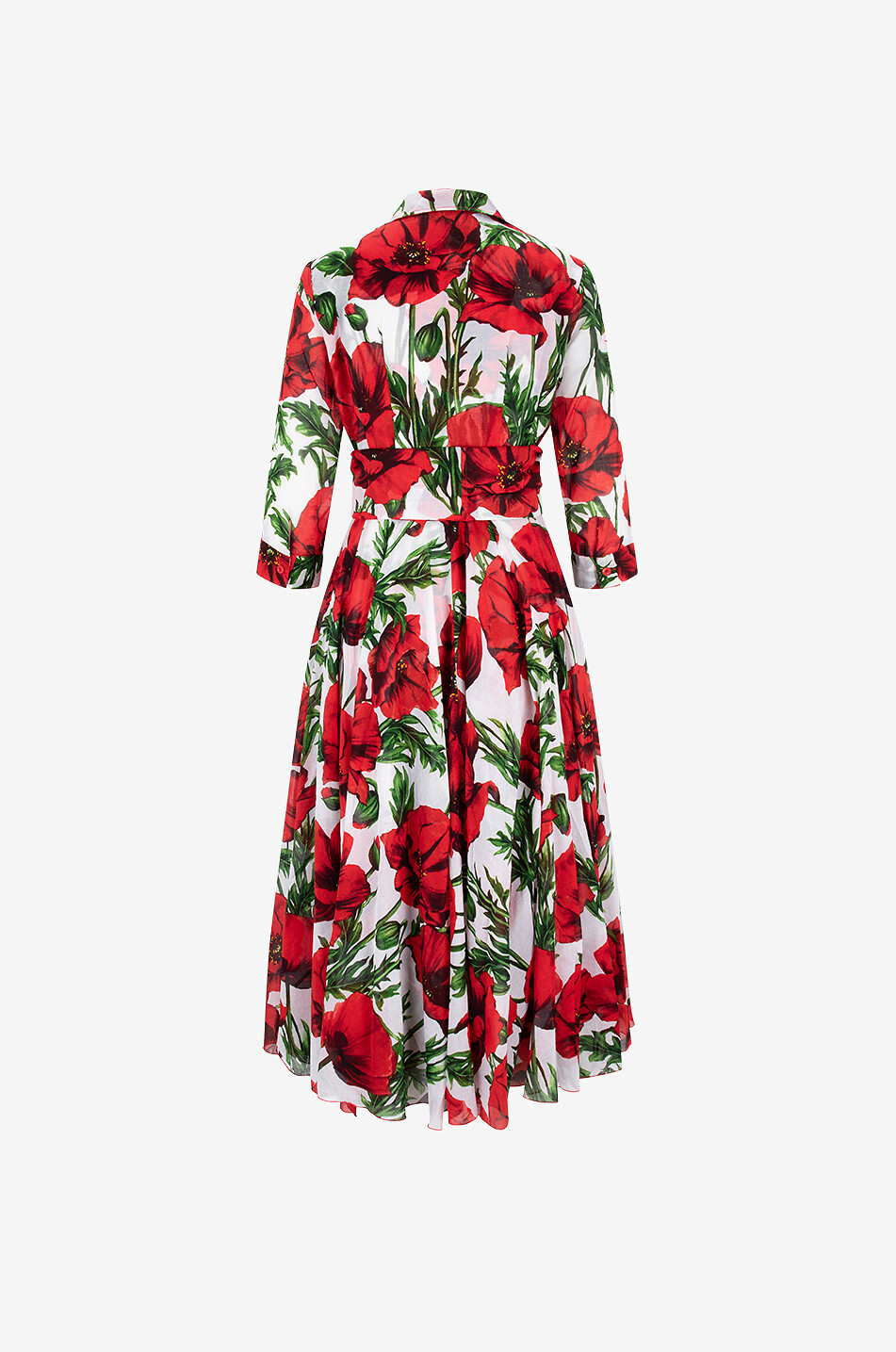 SAMANTHA SUNG Robe midi en coton imprimée coquelicot Aster Femme ROUGE 2