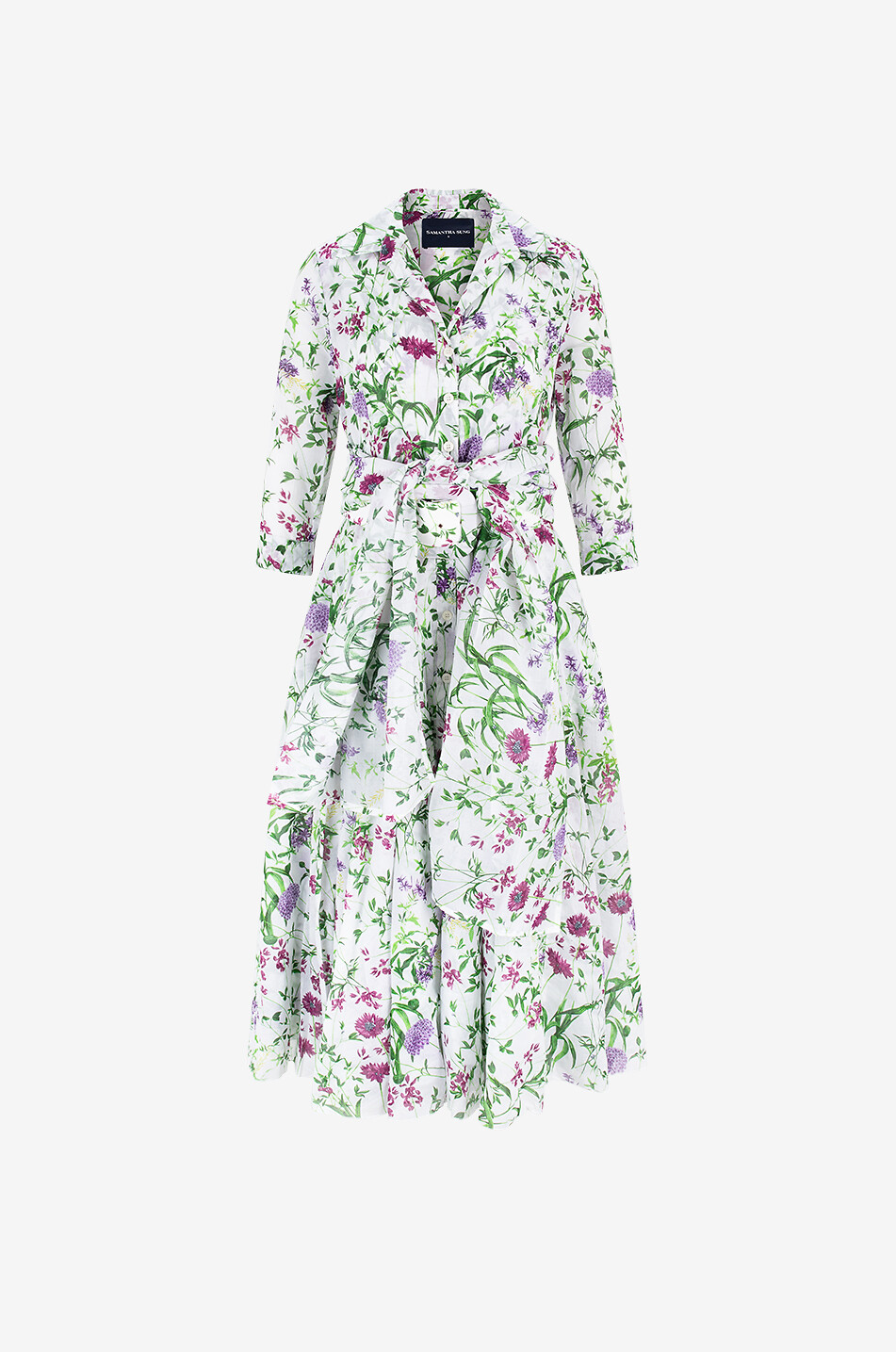 SAMANTHA SUNG Robe midi en coton imprimée fleurs sauvages Aster Femme ROSE 1