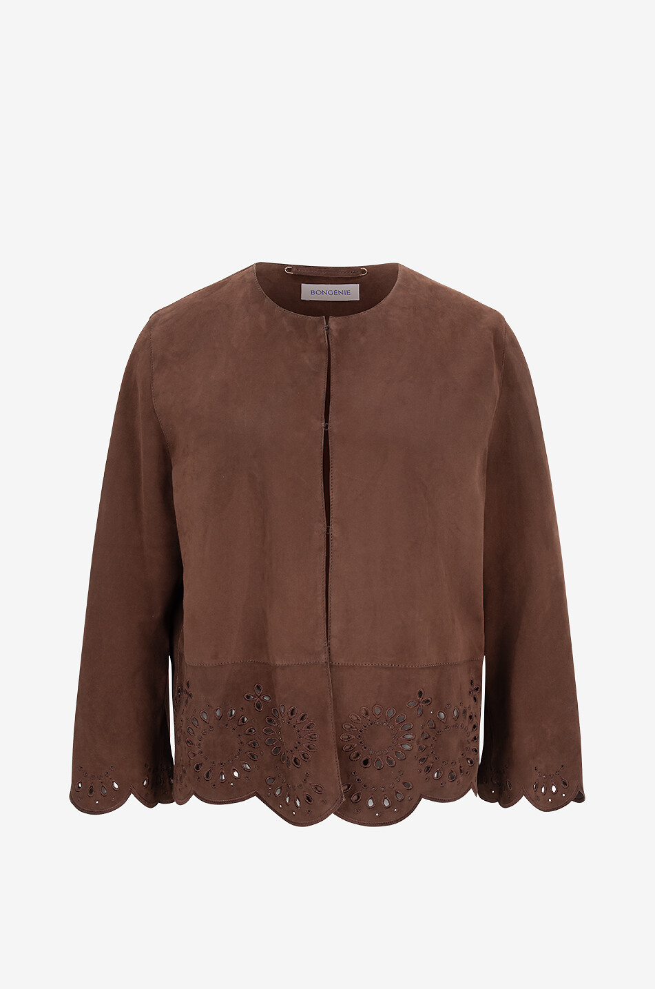 BONGENIE Aurore suede jacket with openwork embroideries Women DARK BROWN 1