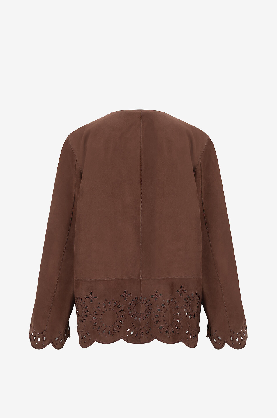 BONGENIE Aurore suede jacket with openwork embroideries Women DARK BROWN 2