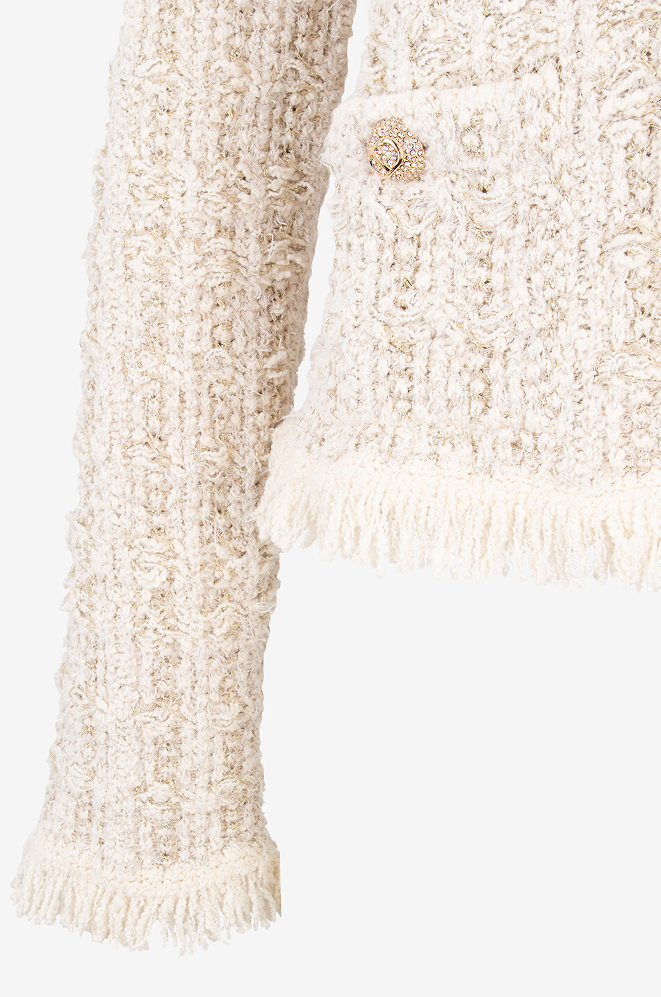 Fringed bouclé tweed suit jacket