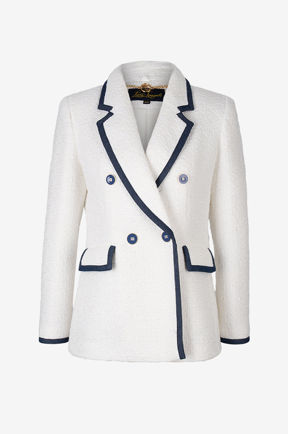 LUISA SPAGNOLI Blazer à boutonnage double en tweed et denim Vetrinista Femme BLANC 1