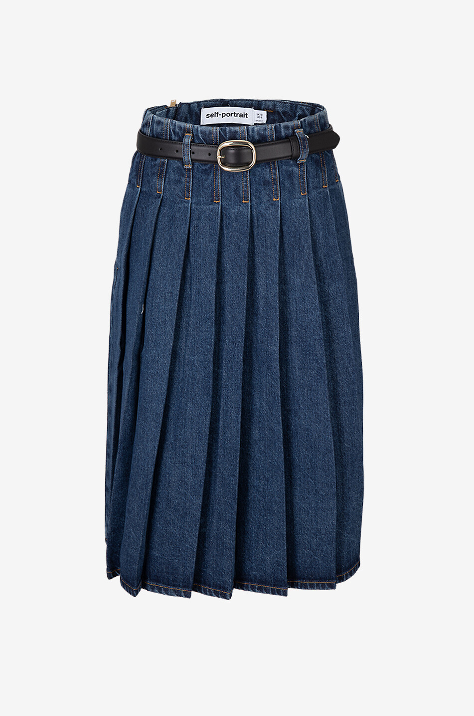 Pleated denim midi skirt