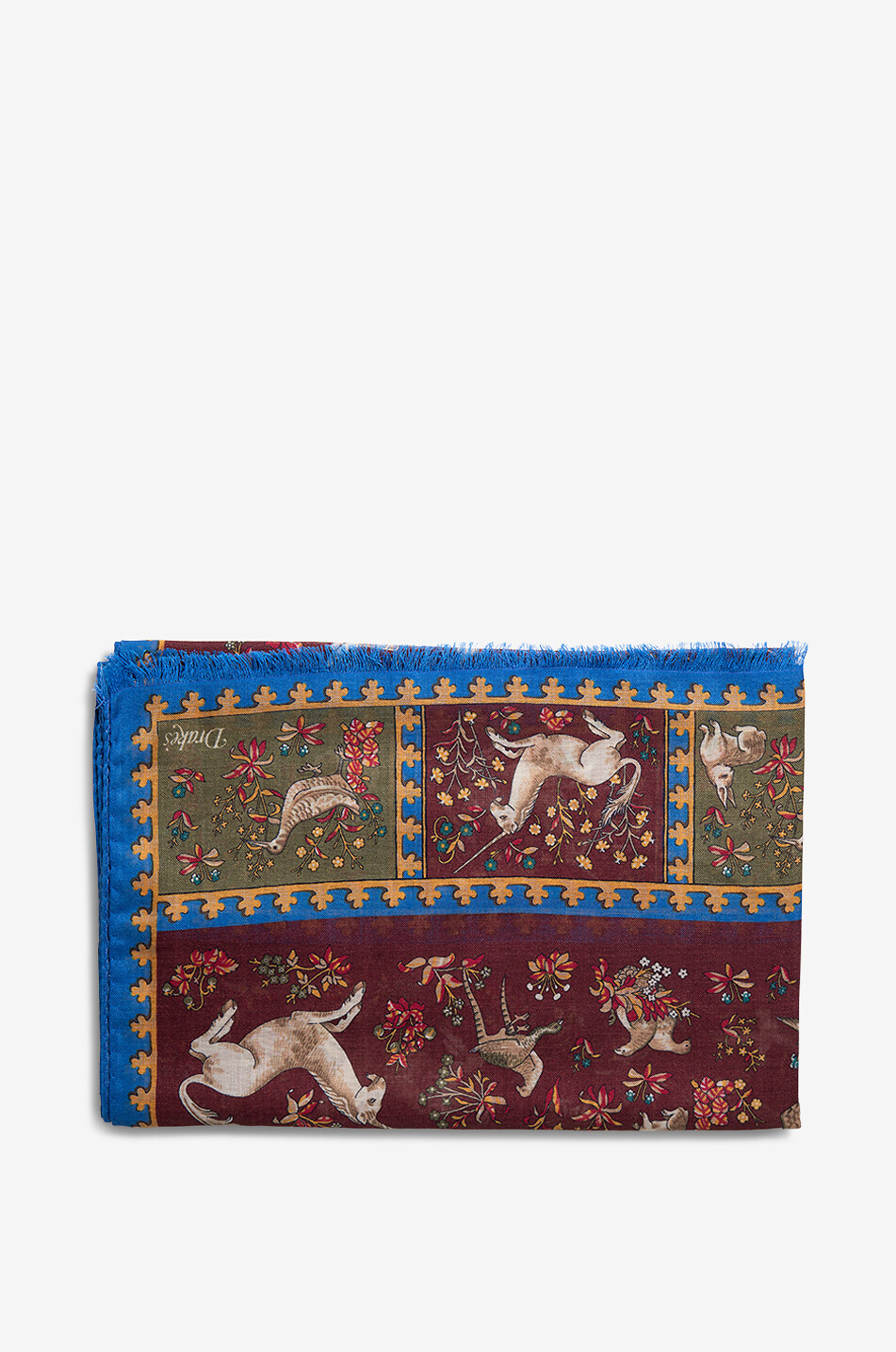 DRAKES Unicorn lightweight silk and wool scarf Men DARK RED 1