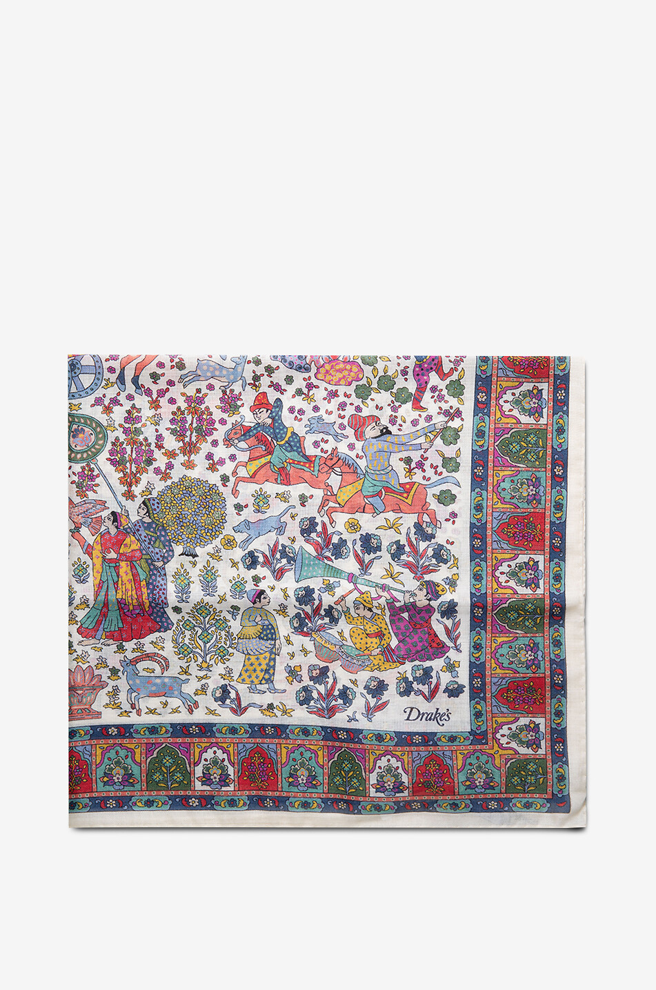 DRAKES Floral Mughal Bandana wool and silk shawl Men EGGSHELL 1