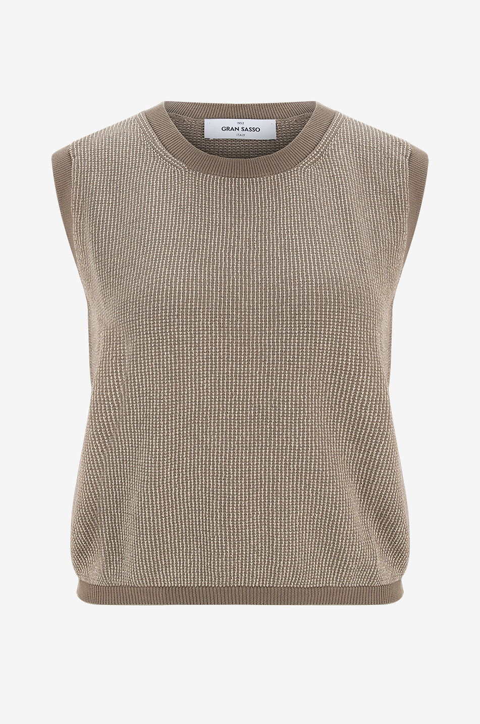 GRAN SASSO Cotton blend bicolour sleeveless jumper Women KHAKI 1