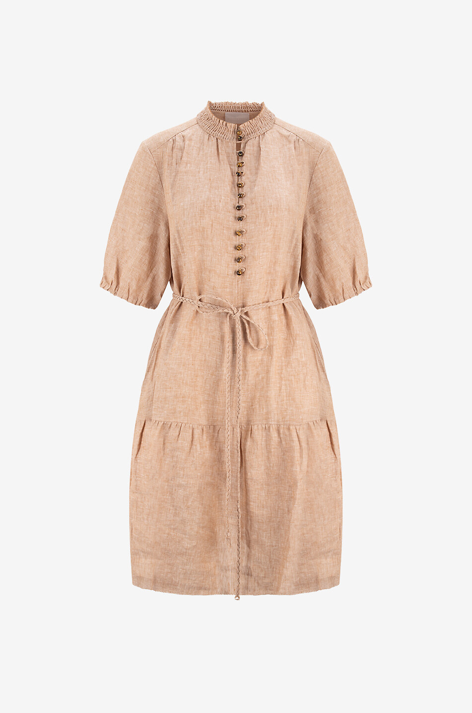 HEMISPHERE Kurzes Kleid für Damen aus Leinen <i>Ruby</i> von <b>HEMISPHERE</b>.<br><br><ul><li>Knöpfe zum Verschliessen.</li><li>Länge ab Schulter: 95 cm bei Grösse S.</li></ul> Damen KAMELFARBEN 1