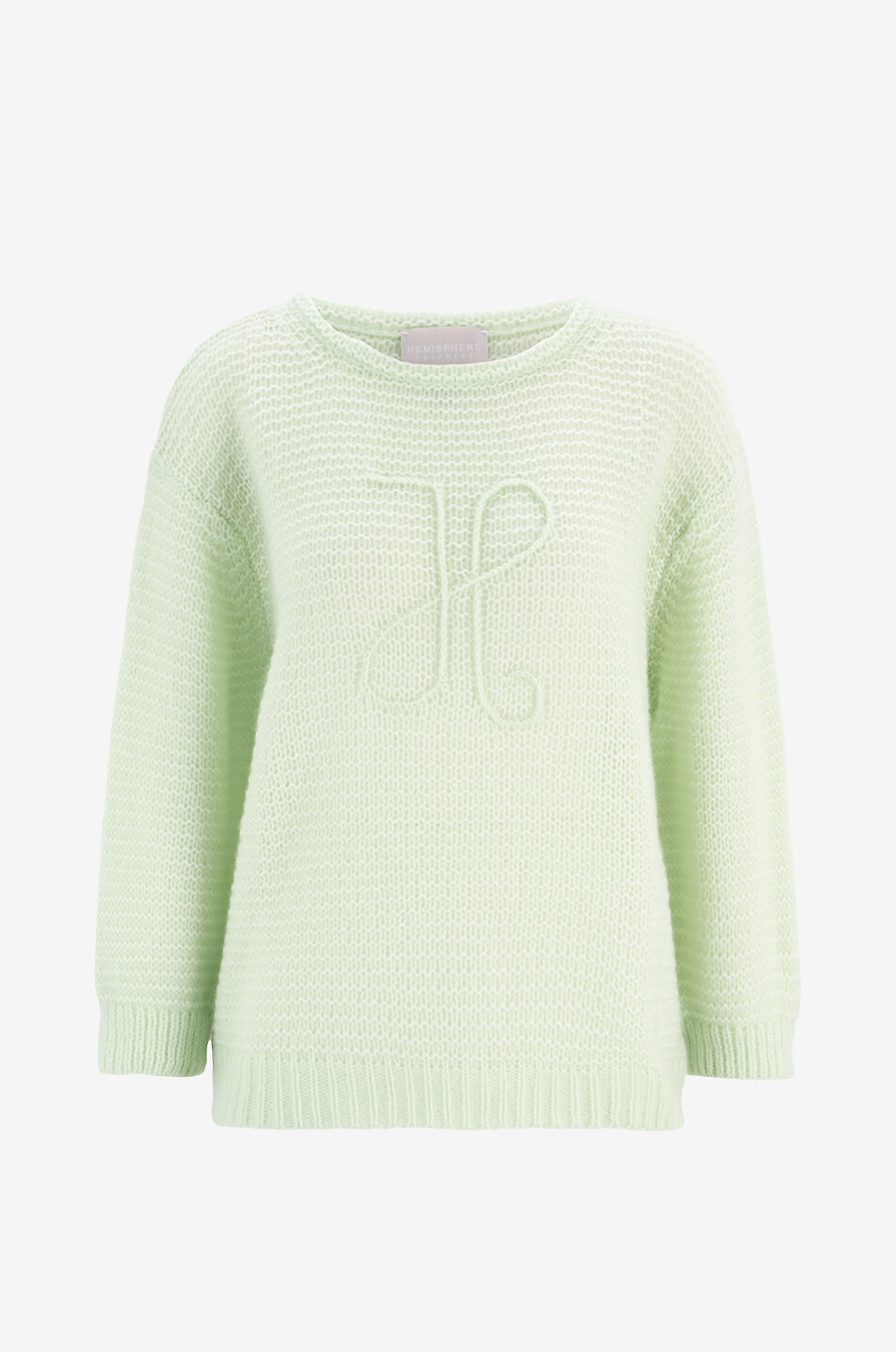 Pull à col rond en cachemire et coton brodé monogramme