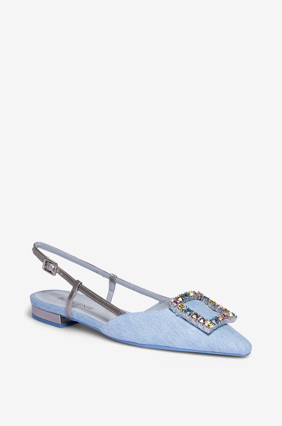 Ballerines à bride arrière en denim et cristaux Lavanda
