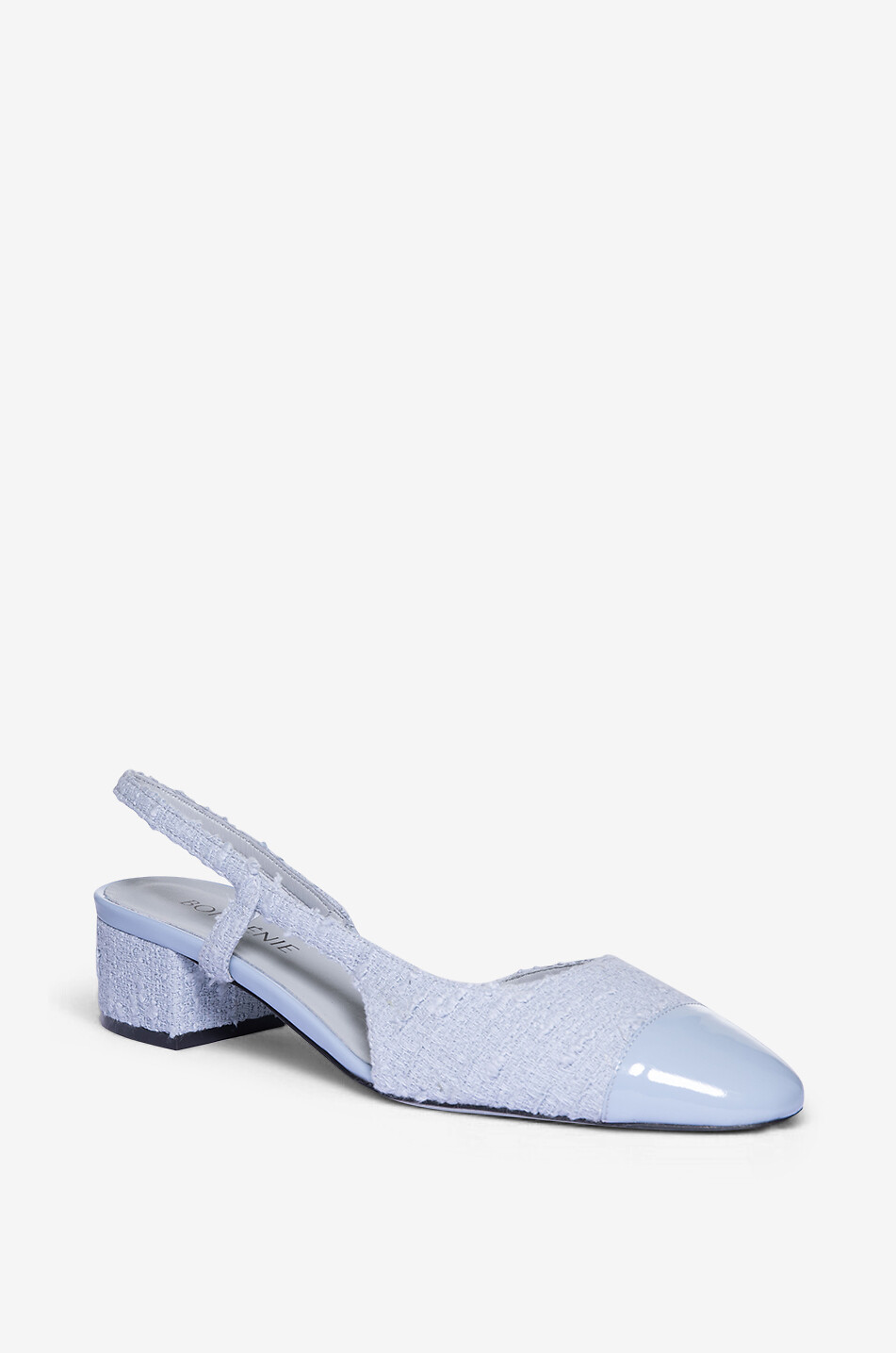 Slingback-Pumps aus Tweed und Lackleder Rosette 40