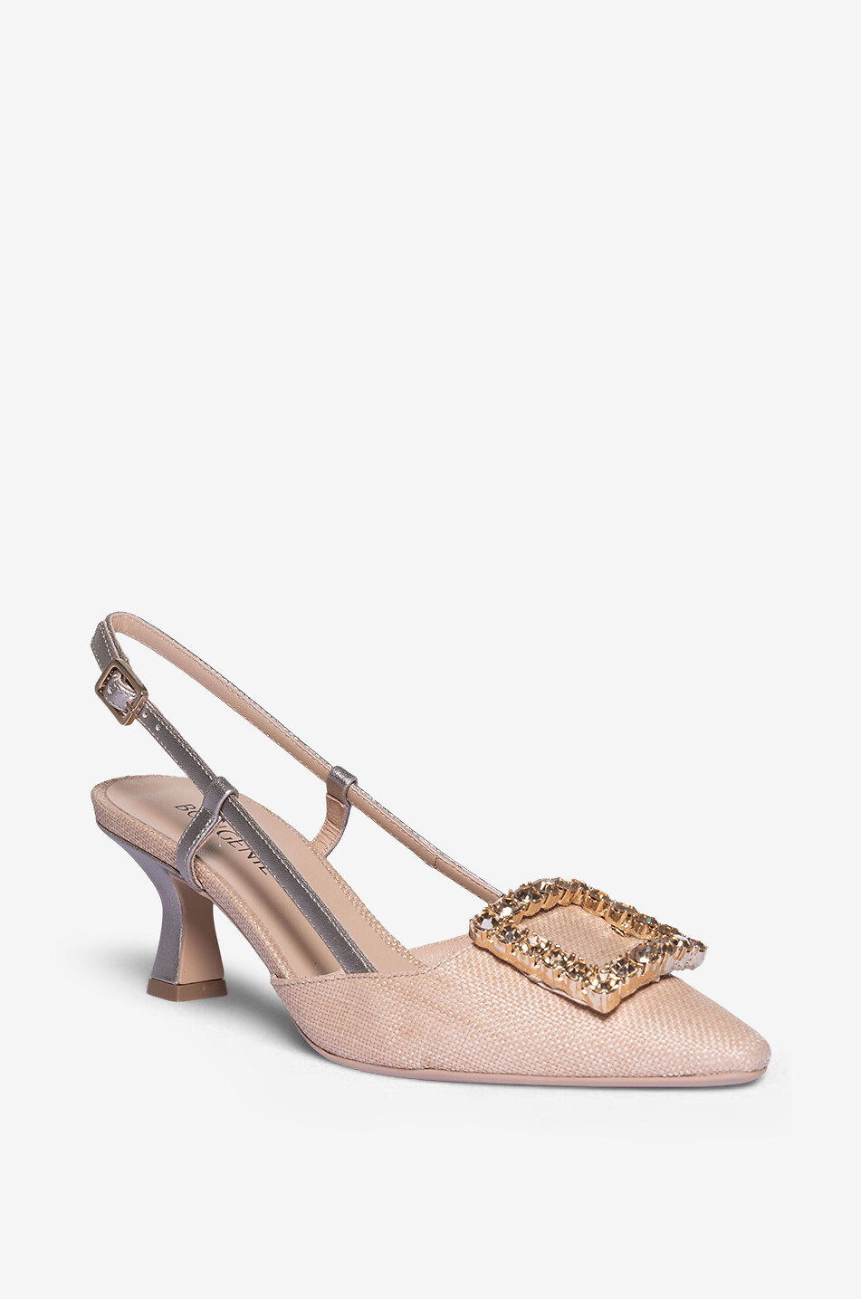 Escarpins à bride arrière en toile et cuir métallisé Stefi 55