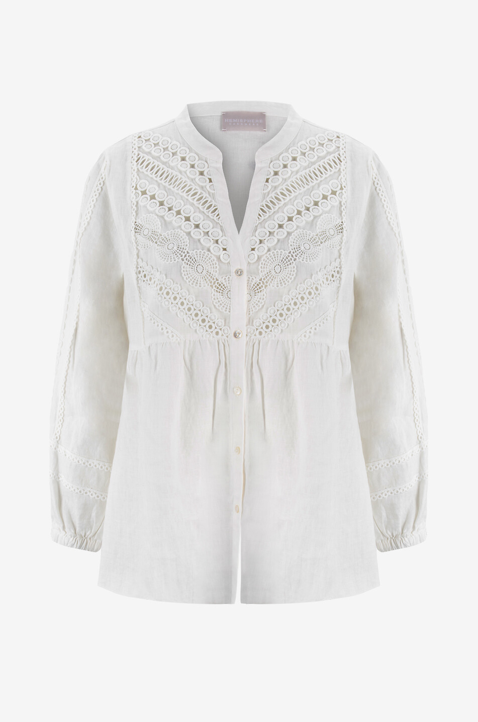 HEMISPHERE Langarm-Leinenbluse mit Spitze Rulita Damen WEISS 1