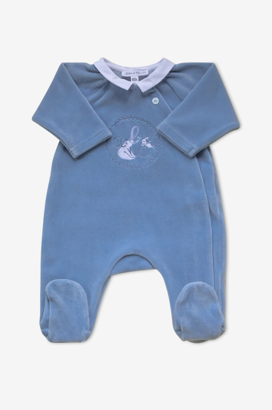 TARTINE ET CHOCOLAT Grenouillère bébé en velours brodée ours et lapin Bébé BLEU 1