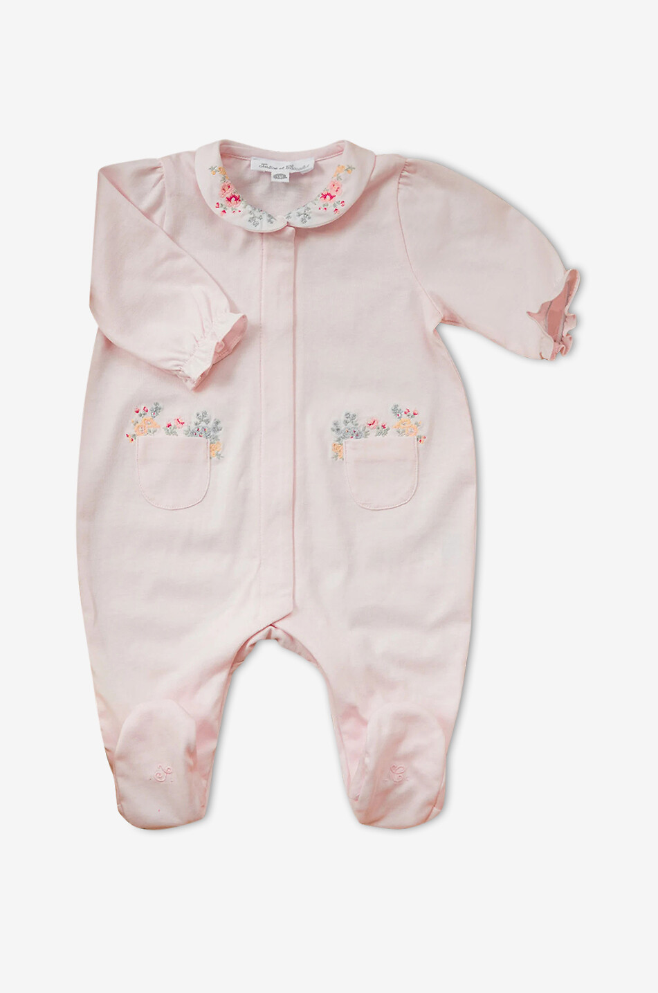 TARTINE ET CHOCOLAT Jersey-Baby-Strampelanzug mit Taschen und Blütenstickereien Baby ROSA 1