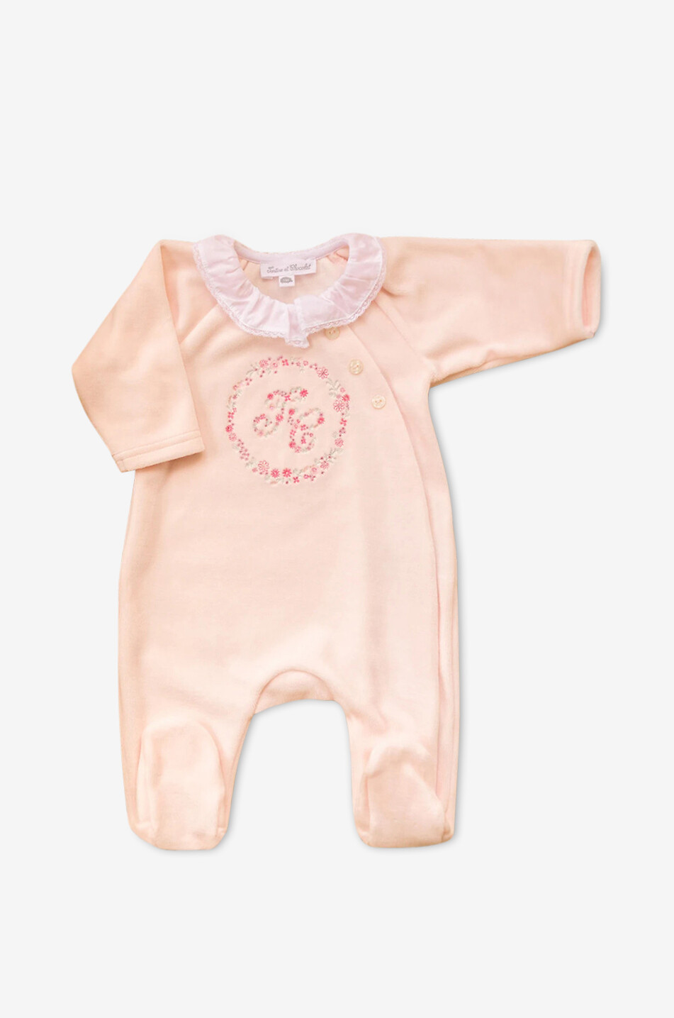 TARTINE ET CHOCOLAT Pyjama für Babys aus Samt mit Blüten-Stickereien TC Baby ROSA 1