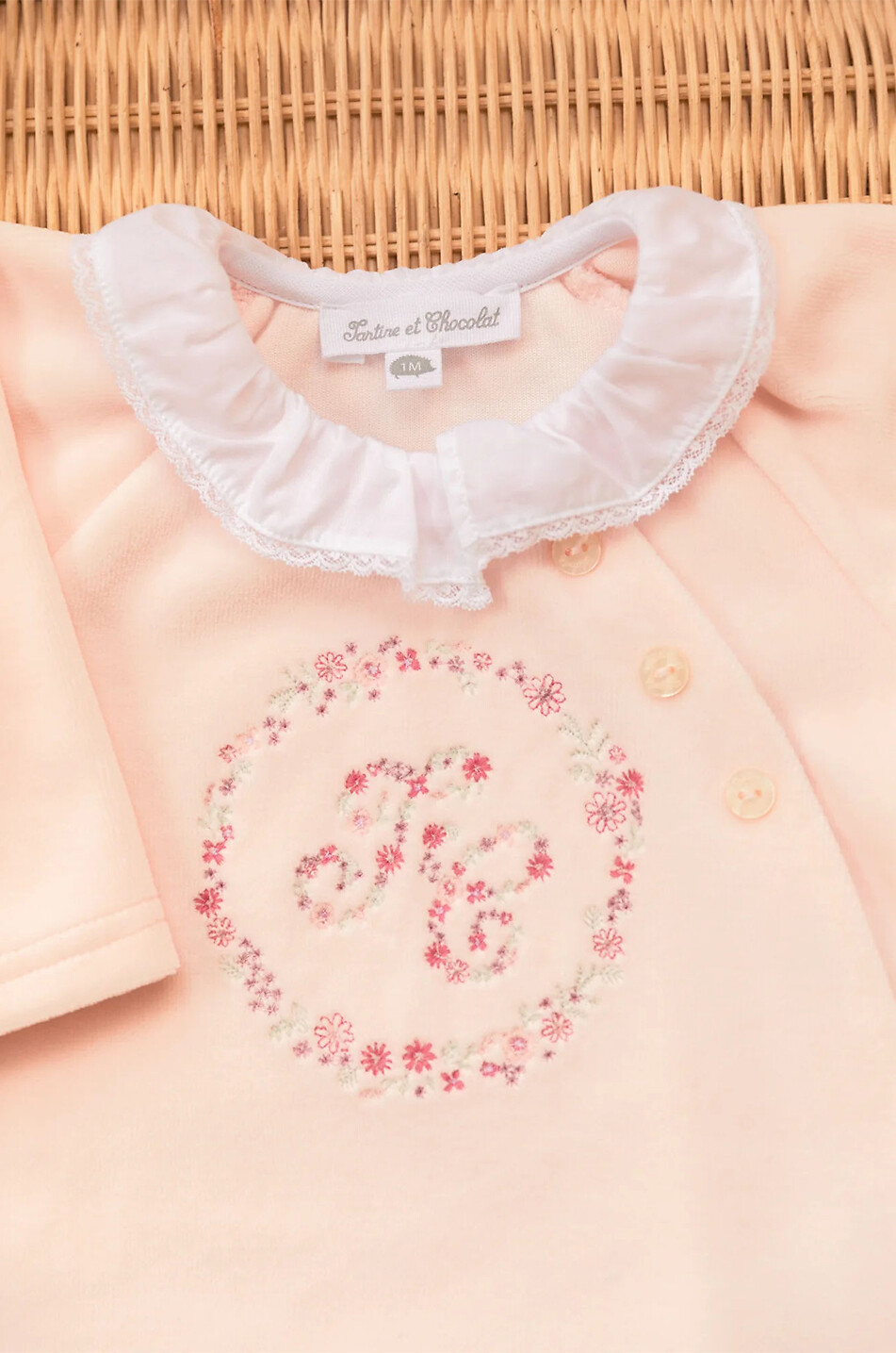 TARTINE ET CHOCOLAT Pyjama für Babys aus Samt mit Blüten-Stickereien TC Baby ROSA 2
