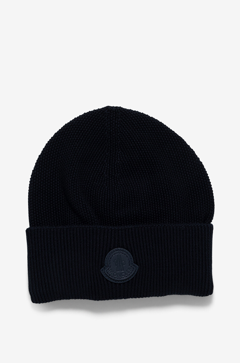 MONCLER Leather logo adorned rice knit wool and cashmere beanie Men DARK BLUE 1