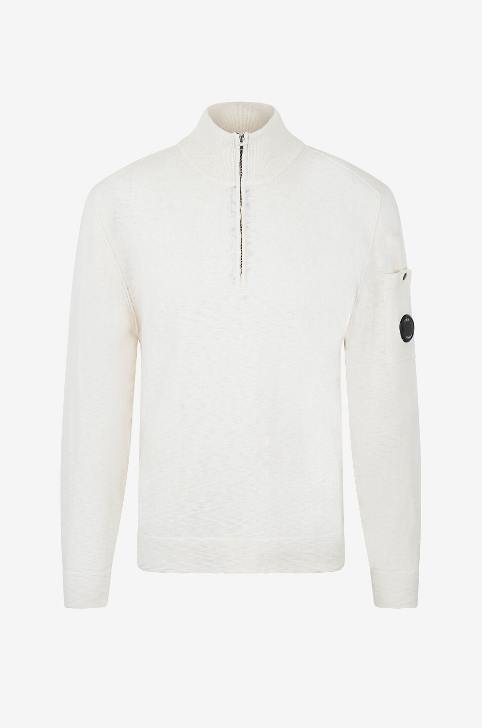 C.P. COMPANY Pull en coton flammé à col montant zippé Homme BLANC 1