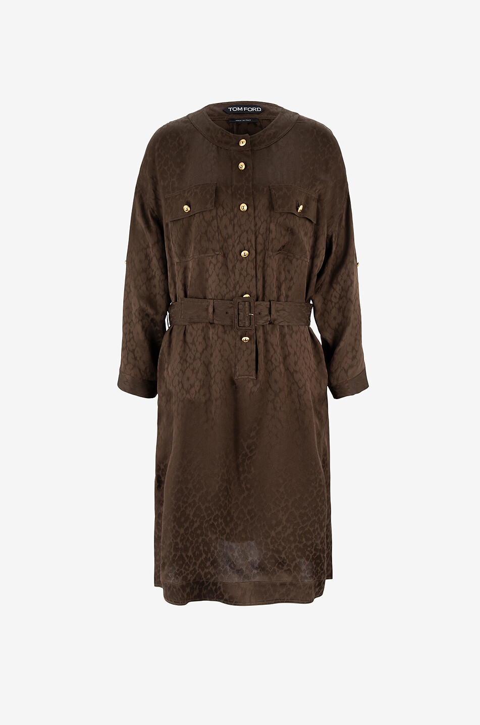 Leopard silk jacquard midi shirt dress